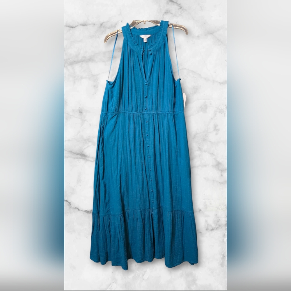 NWT TIME TRU Teal Button-Down Maxi Dress XXL